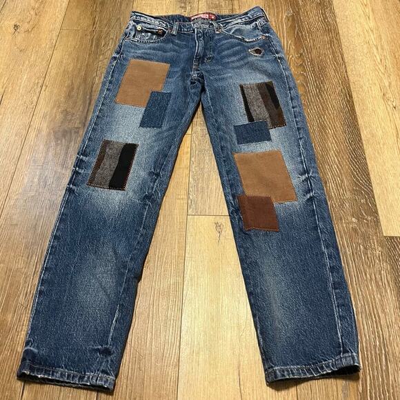 Lucky Brand Lucky Legend Womens Boy Mid Rise Jeans Straight 24R Patchwork Boho - Picture 5 of 11
